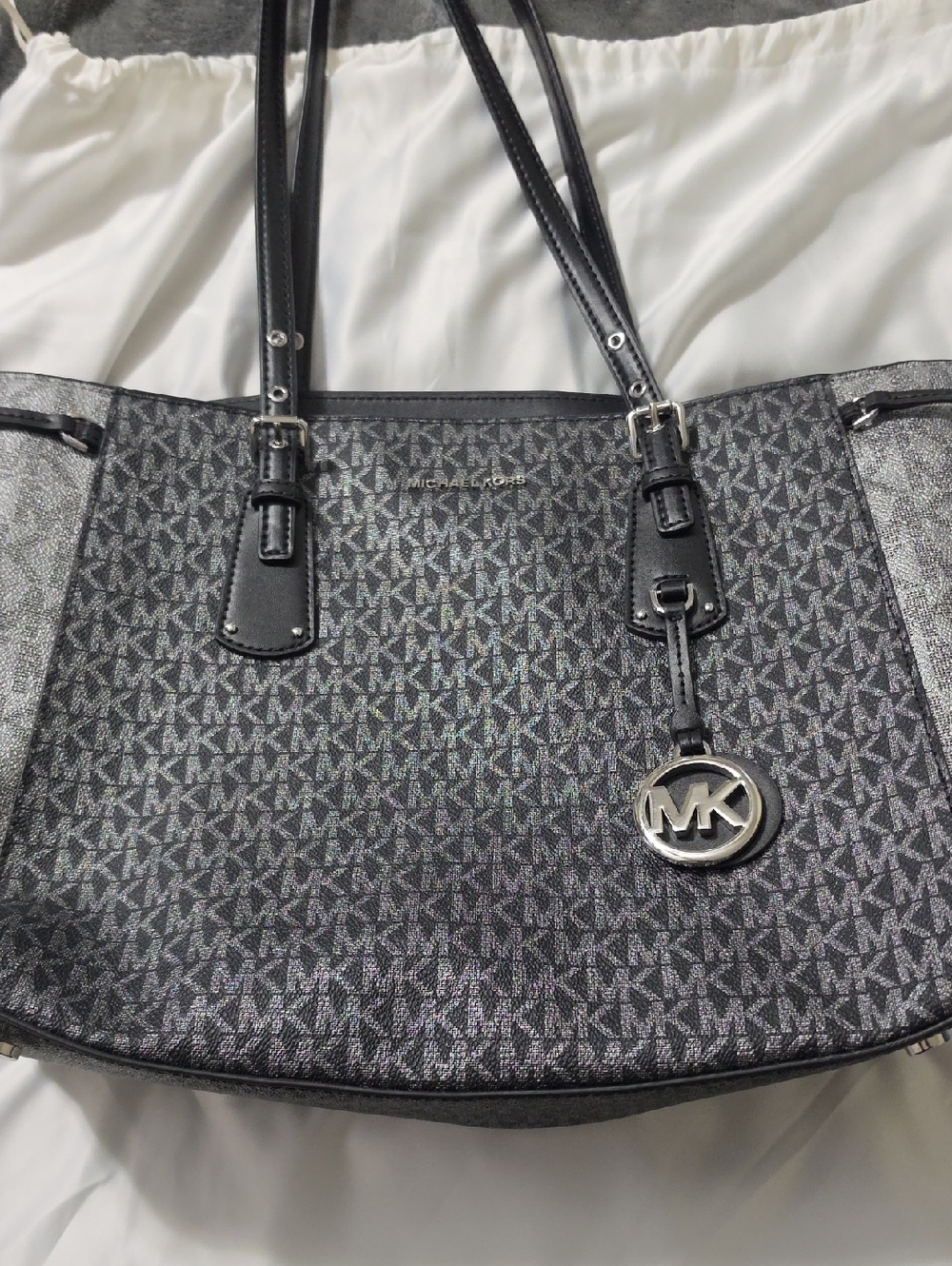 Michael Kors Black and Silver MK Logo Tote